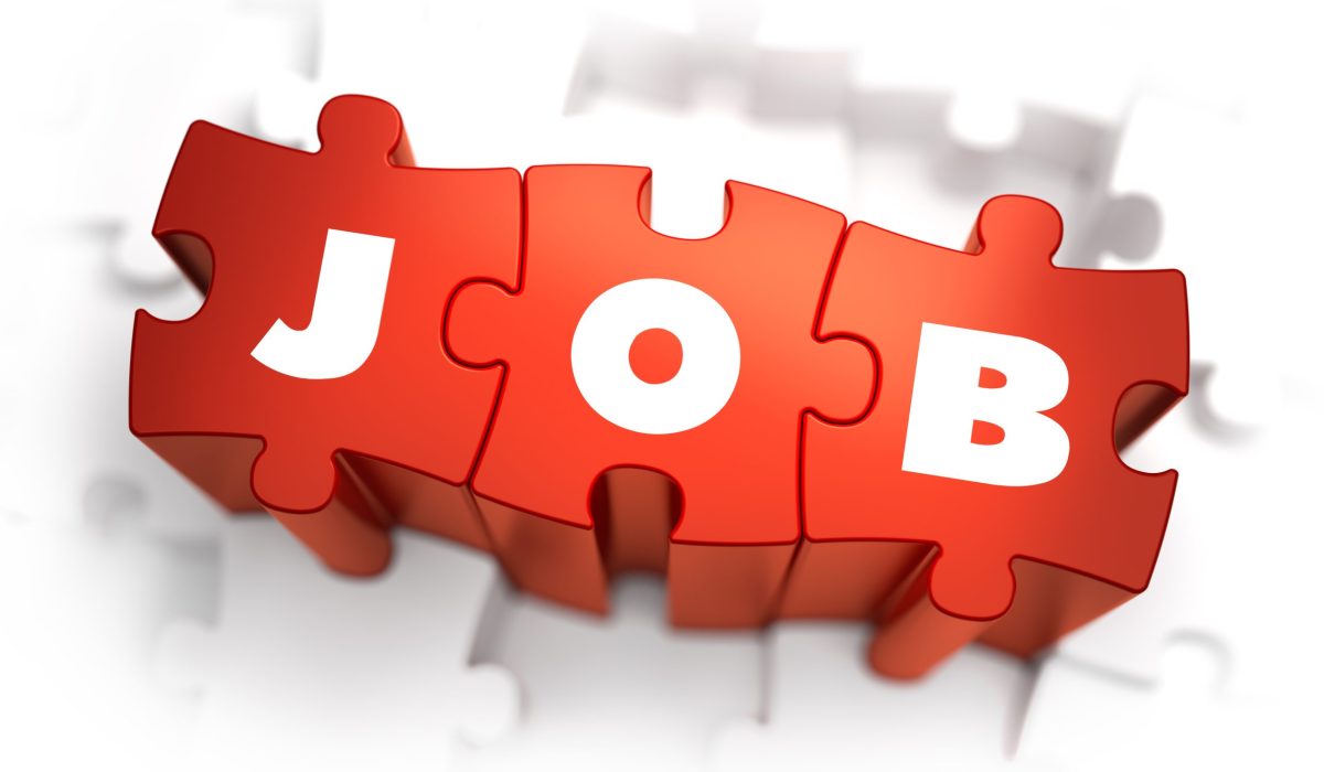 Job - Text on Red Puzzles with White Background. 3D Render.